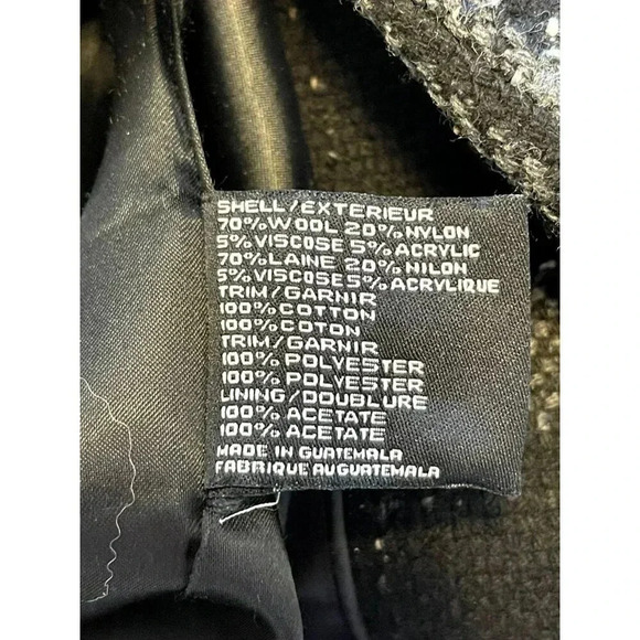 DKNY Women’s Wool Trench Coat Size 8 Grey/ Black Plaid Button up Lined pockets - Picture 4 of 10